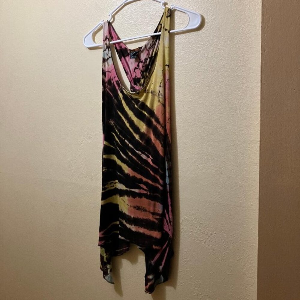 Rising International Women's Tie Dye Sharkbite Hem Flowy Hippie Tank Top Medium